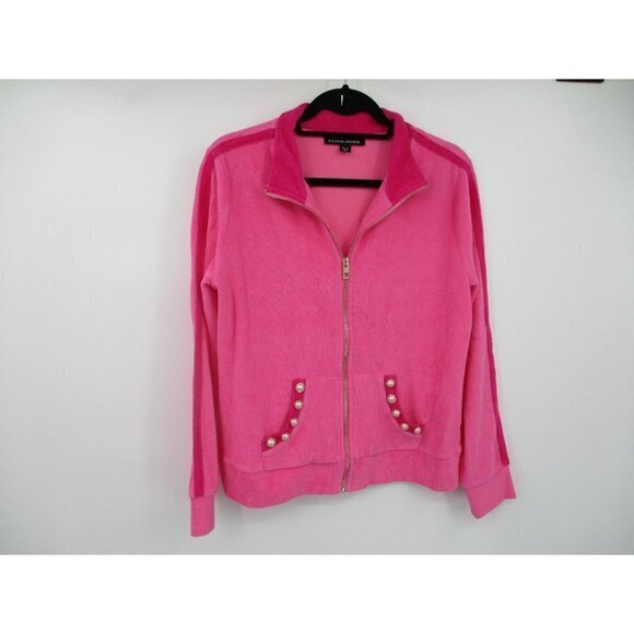 Boston Proper Womens Cardigan Sweater Medium Zip Up Pockets Pearl Accents Cotton - Picture 1 of 16